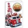 AFIE Biglietto di auguri di Natale allegro in rilievo del testo brillante con busta bianca, 12 x 17,5 cm, Babbo Natale, camion dei pompieri rosso renna albero piramide regali stella migliori auguri