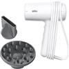 Braun Asciugacapelli Braun HD2.21, potente con diffusore e concentratore, Tecnologia IONTEC, motore da 2200W, 3 temperature e 2 velocità, bianco, BRHD235E