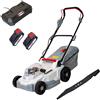 IKRA tosaerba a batteria ICM 2/2037 incl. 2 batterie 20 V 2,0 Ah, doppio caricatore rapido e lama di ricambio, 37 cm