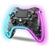 NK Controller per PS4 / PC/Android - Controller Wireless con 2-Shock, 6 assi, 2 pulsanti MACRO, 7 Modalità di Luce LED, Touchpad, Ingresso per Cuffie, Cavo di Ricarica incluso - Nero Trasparente