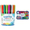 Giotto Turbo Maxi - Barattolo Da 48 Pennarelli A Punta Larga, 5 mm, Super Lavabili & Acquerelli Tempere Ad Acquerello + 1 Pennello, 30 Mm, 24 Unità