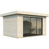 BricoShop24 Casetta in Legno Naturale 28 mm 385x291 cm Porta Scorrevole in Vetro