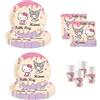 Procos - Decorazione per compleanno Hello Kitty & Kuromi, 52 pezzi, piatti, bicchieri e tovaglioli di carta per feste di compleanno per bambini, articoli per la tavola