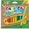 Carioca Pennarelli Jumbo Gamma ECO | Confezione da 12 pennarelli super lavabili realizzati con il 98% di plastica rigenerata | Colori assortiti | Punta Ø 6 mm | 12 pezzi