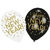 amscan 9902872-6 Palloncini in Lattice Happy New Year, 27,5 cm, Colore: Nero/Bianco/Oro