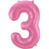 Folat 65903 Palloncino di Alluminio Numero Figura 3 Rosa Metallizzato Opaco 86 cm - Decorazione Palloncino di Elio per Compleanno, Anniversario