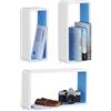 Relaxdays 10021789_361 Set 3 Mensole da Muro, Cubi da Parete, Montaggio a Scomparsa, Soggiorno, Cucina, Bianco-Blu