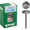 SPAX 4587000450556 - Vite per spengler, 4,5 x 55 mm, filettatura completa, testa svasata, T-STAR plus T20, 4CUT, acciaio inox A2, disco di tenuta 15 mm