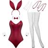 Geyoga Costume da Coniglietto per Donna Lingerie e Code Bodysuit Set di Abiti da Coniglio (Vino Rosso, XS)