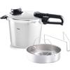 Fissler Vitavit Premium Pentola a pressione in acciaio inox 6 L, 22 cm, 4 livelli di cottura, incluso inserto, adatta a fornelli a induzione