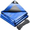 VOUNOT® Telo Impermeabile Esterno 6x8m, Telone Occhiellato Impermeabile Rinforzato PE 180 g/m², Telo Protettivo Multiuso per Barche, Legno, Piscina, Mobili da giardino, Auto, Blu-Argento