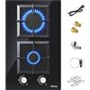 IsEasy 31cm Piano cottura a gas 2 fiamme,Domino piano cottura a gas in vetro Nero 3700W