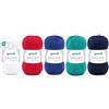 Gründl Filato Cotton Quick uni - filato sottile per uncinetto e maglia - filato lucido e delicato sulla pelle - 100% cotone - 5 gomitoli da 50 g / 125 m - ferri e uncinetto n. 3-4 - Mix Marittimo
