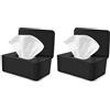 Vonsera Scatola Porta Salviette Umidificate, Dispenser di Salviettes Umidificate con Coperchio, Porta Scatola per Salviette Dispenser per Bagno Ufficio Auto (Nero) (Confezione da 2)