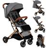 MoMi ESTELLE Passeggino Leggero per bambini da 6 mesi fino a 15 kg - pieghevole da viaggio, cinture a 5 punti, schienale reclinabile, cappottina estensibile, ruote EVA, posizione verticale da chiuso