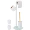 Relaxdays Porta Carta Igienica da Terra con Scopino WC, Piantana Rotolo e Scopettone Salvaspazio per Il Bagno, Bianco