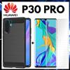 Per HUAWEI P30 PRO COVER SLIM NERA CARBON ANTIURTO + PELLICOLA VETRO TEMPERATO