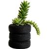 Fioriera Tire Look per Mini Piante Nero 7,5 x 7,5 x 7,7 cm Materiale Resina
