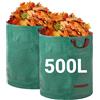 Velway 500 L x 2 Sacchi per Rifiuti da Giardino Riutilizzabili con Maniglie | Sacchi da Giardino Riutilizzabili in Tessuto Industriale per Foglie Rifiuti e Detriti Robusti e Antistrappo Verde