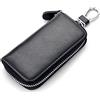 WESTONETEK Portachiavi unisex in pelle di alta qualità, con 6 ganci, chiusura a cerniera, nero, 10,9 x 6,1 cm