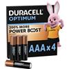 DURACELL Optimum AAA Batterie (Confezione da 4) Batterie Alcaline da 1,5 V 200%