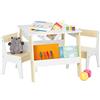 Relaxdays Tavolino con 2 Sedie per la Cameretta dei Bambini, Scomparto per Libri, Arredamento per Bimbi, Bianco Beige