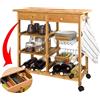 BAKAJI Carrello Cucina Legno Bambu 2 Cassetti Portaposate Portabottiglie 4 Scomparti