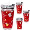 Relaxdays Set da 4 Tazze per Bambini, Bicchieri Vetro, Silicone, ABS, Cannuccia e Tappo, 450 ml, Unicorni, Trasparente