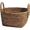 H&H Cesto Tondo Con Manici in Rattan Naturale Marrone, 39xH20 Cm, Perfetto Per Soggiorno, Camera, Come Portagiochi, Porta Coperte, Porta Legna, rende l'Ambiente Caldo e Accogliente