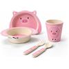 GENERAL TRADE Set pappa bambini bambù 5 pezzi piatto ciotola bicchiere posate BPA free