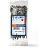 Velamp Kit di 100 Fascette plastica nere per cablaggio - Stringicavo professionali 7,6x370 mm, Nylon 6.6, Iper Resistenti alla rottura