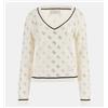 GUESS Maglione Donna Guess Viscosa Slim Scollo a V Stretch W4GR07Z3D60 G012 Bianco