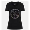 GUESS T-shirt Donna Guess Cotone Slim Stretch Logo Strass W4GI29J1314 JBLK Nero