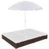 vidaXL Lettino Prendisole con Ombrellone in Polyrattan e Acciaio Grigio Sdraio vidaXL