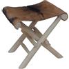 vidaXL Sgabello Pieghevole in Pelle di Capra e Legno Teak Sedile vidaXL