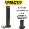 VENTILATORE USB A TORRETTA DA TAVOLO 2,5W UFFICIO CASA SCRIVANIA CALDO FRESCO