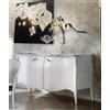 CREDENZA BOMBATA 2 PORTE BIANCA COLORE BIANCO CON PROFILO PIANO FOGLIA ARGENTO