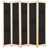 vidaXL Divisorio a 5 Pannelli Nero 200x170x4 cm in Tessuto Paravento Separé vidaXL