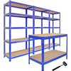 MONSTERSHOP Set 3 Scaffali Metallici 90x45x180 cm + Banco da Lavoro 120x60x90 cm Blu