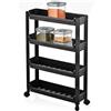 BAKAJI Carrello Slim Salvaspazio da Cucina Bagno Carrellino Portaoggetti 4 Ripiani Nero