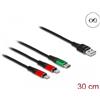 Delock Cavo di ricarica USB 3 in 1 Tipo-A a 2 x Lightning / USB Tipo-C 30 cm