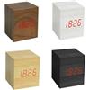 SC0 OROLOGIO SVEGLIA DIGITALE LEGNO DISPLAY LED DATA CUBO OROLOGIO DA TAVOLO JS-017