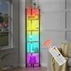 VEVOR Scaffale Angolare a 6 Ripiani, Supporto Angolare Alto con Luce LED, Mensole da Parete a Torre con Struttura in Metallo e Ripiani in Legno, Libreria Stretta per Camera da Letto, Soggiorno