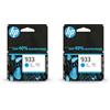 HP 933 Ciano, CN058AE, Cartuccia Originale da 330 Pagine, Compatibile con Stampanti OfficeJet 6100, 6600, 6700, 7110, 7130, 7140, 7510, 7610, 7612 (Confezione da 2)