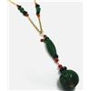 Collana in argento 925 dorato con giada verde incisa, onice e corallo rosso