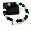 Gioielli Bracciale Perle Angélite + Peridoto + Agata Nera 8 Mm. Fabbricato In Francia.