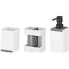 kela Set da bagno 3 pezzi CUBE bianco, effetto pietra, bicchiere, portaspazzolino, dispenser sapone 300 ml, accessori da bagno bianchi