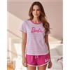 Barbie Pigiama Donna Barbie Cotone Estivo Rosa con Shorts - Completo a Righe 64959