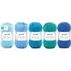 Gründl Filato Cotton Quick uni - filato sottile per uncinetto e maglia - filato lucido e delicato sulla pelle - 100% cotone - 5 gomitoli da 50 g / 125 m - ferri e uncinetto n. 3-4 - Mix Azzurro-Blu