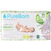 PureBorn Pannolini usa e getta per bambini in bambù naturale biologico_Taglia 1, dalla nascita a 5 kg_34 pezzi_Assorted_Confezione singola_Premium Super Soft_ Massima protezione dalle